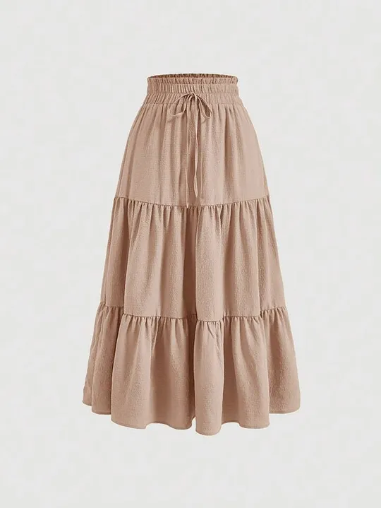 Solid Color Casual Tiered Skirt