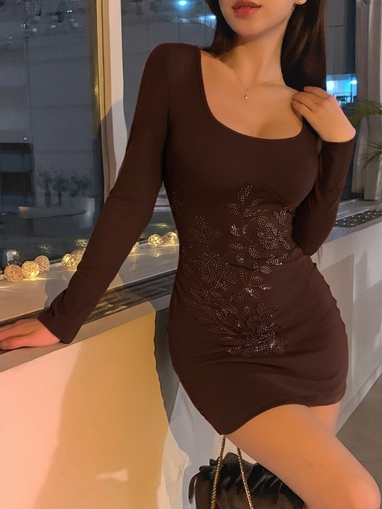 leopard print bodycon maxi dress Midnight Mini Rhinestone Dress (Ready To Ship) – AMEKANA